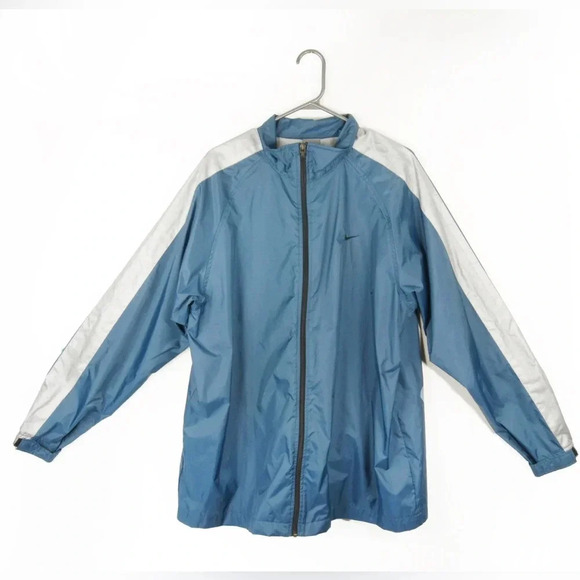 Vintage Y2K 2000s Nike Swoosh Blue Silver Grey Windbreaker Jacket - Picture 1 of 6